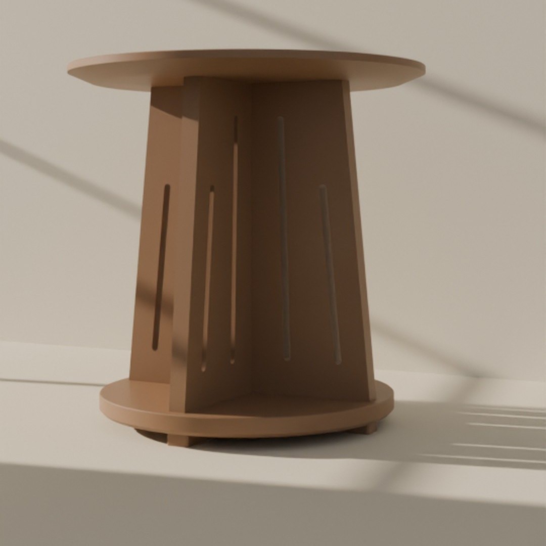 No. 001, the Solstice Table, on cross-halved slab legs, the 24-inch size. Render.